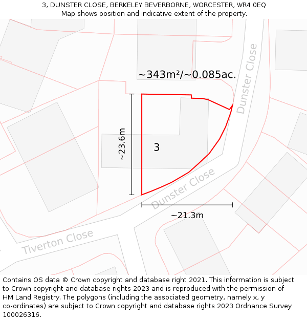 3, DUNSTER CLOSE, BERKELEY BEVERBORNE, WORCESTER, WR4 0EQ: Plot and title map