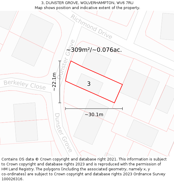 3, DUNSTER GROVE, WOLVERHAMPTON, WV6 7RU: Plot and title map