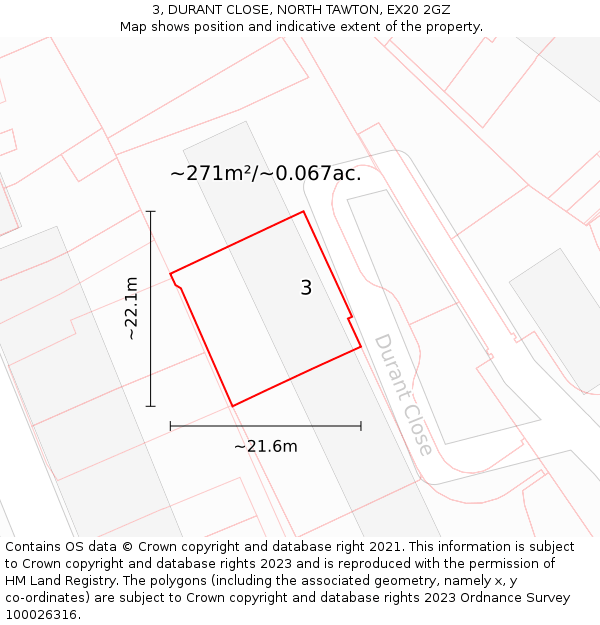 3, DURANT CLOSE, NORTH TAWTON, EX20 2GZ: Plot and title map