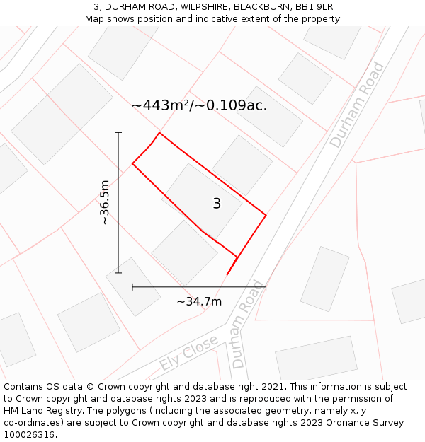 3, DURHAM ROAD, WILPSHIRE, BLACKBURN, BB1 9LR: Plot and title map