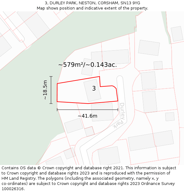 3, DURLEY PARK, NESTON, CORSHAM, SN13 9YG: Plot and title map
