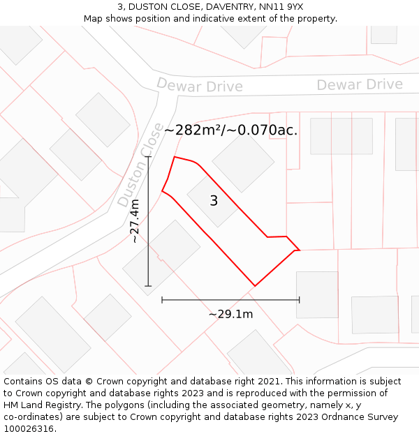 3, DUSTON CLOSE, DAVENTRY, NN11 9YX: Plot and title map