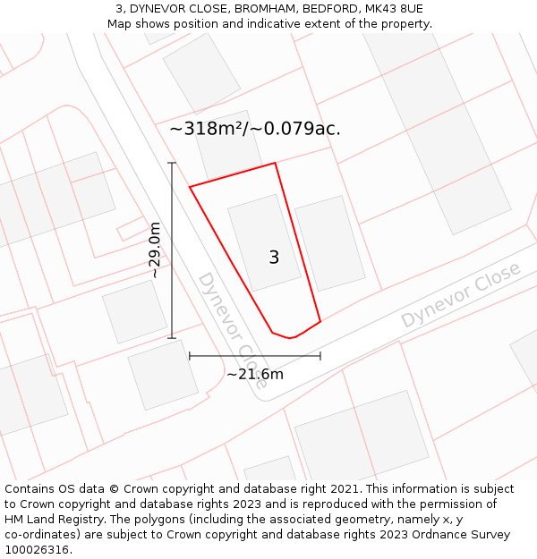 3, DYNEVOR CLOSE, BROMHAM, BEDFORD, MK43 8UE: Plot and title map