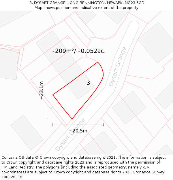 3, DYSART GRANGE, LONG BENNINGTON, NEWARK, NG23 5GD: Plot and title map