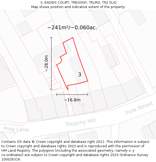 3, EADIES COURT, TREGONY, TRURO, TR2 5UQ: Plot and title map