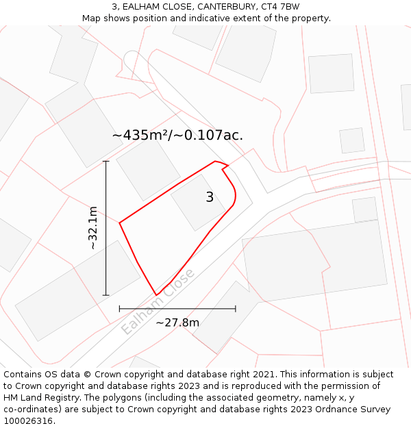 3, EALHAM CLOSE, CANTERBURY, CT4 7BW: Plot and title map