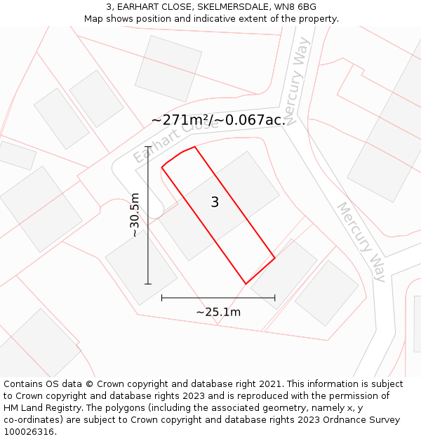 3, EARHART CLOSE, SKELMERSDALE, WN8 6BG: Plot and title map