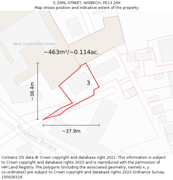 3, EARL STREET, WISBECH, PE13 2AX: Plot and title map