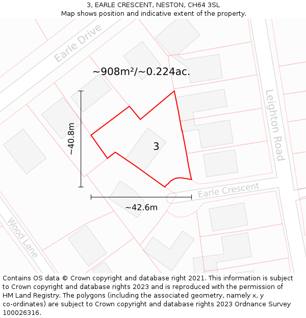 3, EARLE CRESCENT, NESTON, CH64 3SL: Plot and title map