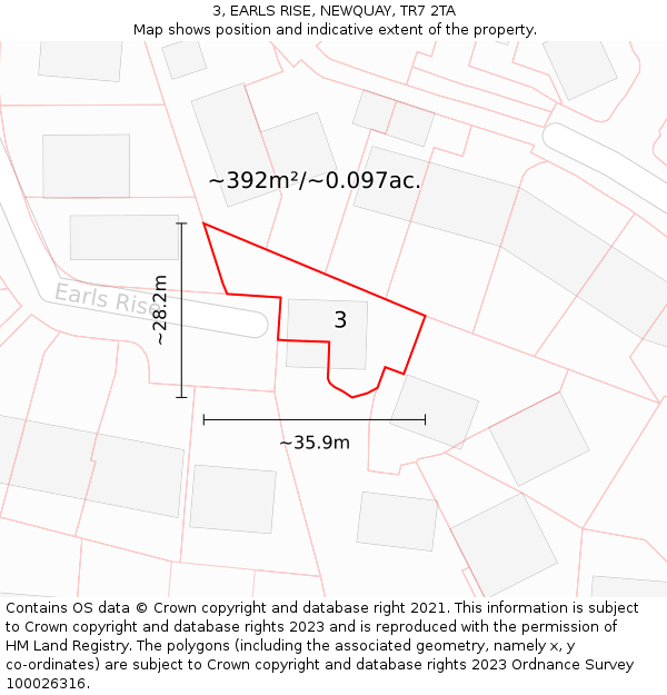 3, EARLS RISE, NEWQUAY, TR7 2TA: Plot and title map