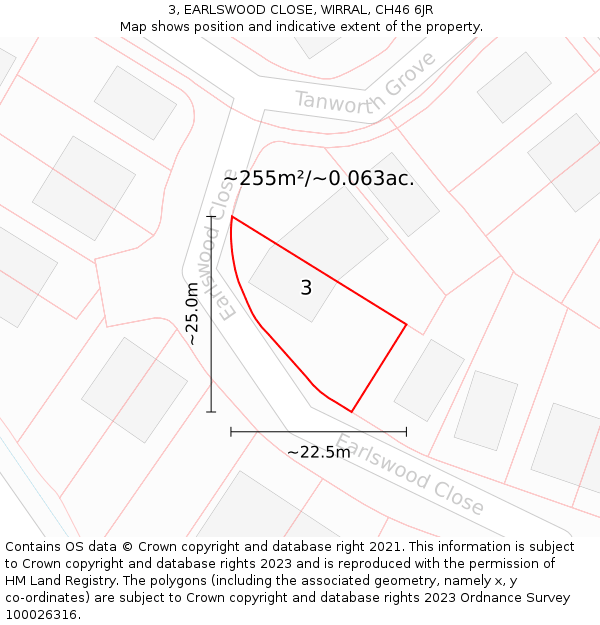 3, EARLSWOOD CLOSE, WIRRAL, CH46 6JR: Plot and title map