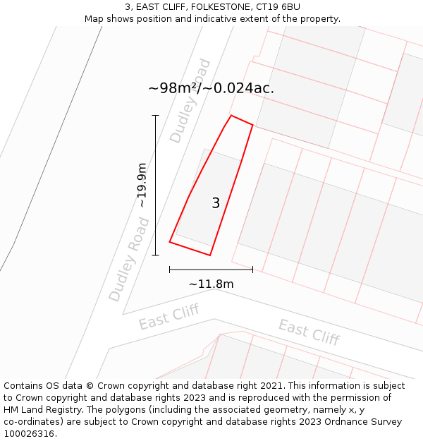 3, EAST CLIFF, FOLKESTONE, CT19 6BU: Plot and title map