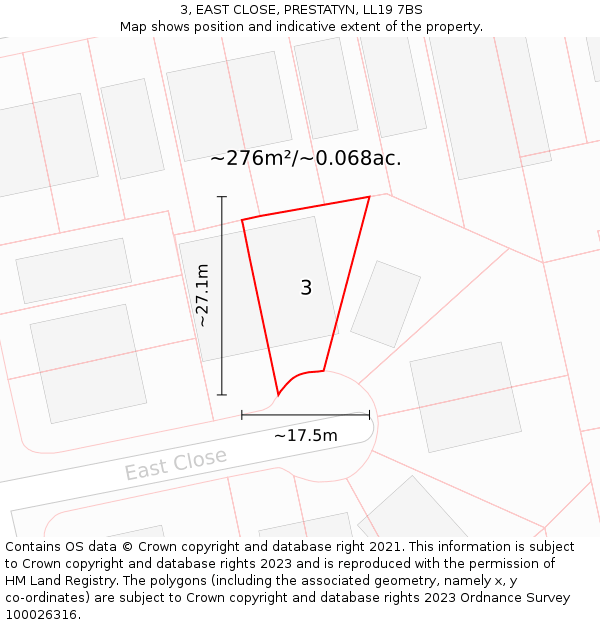 3, EAST CLOSE, PRESTATYN, LL19 7BS: Plot and title map