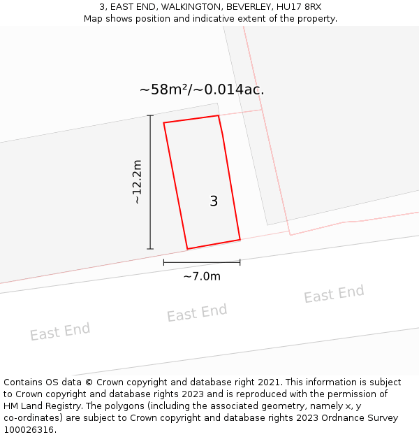 3, EAST END, WALKINGTON, BEVERLEY, HU17 8RX: Plot and title map