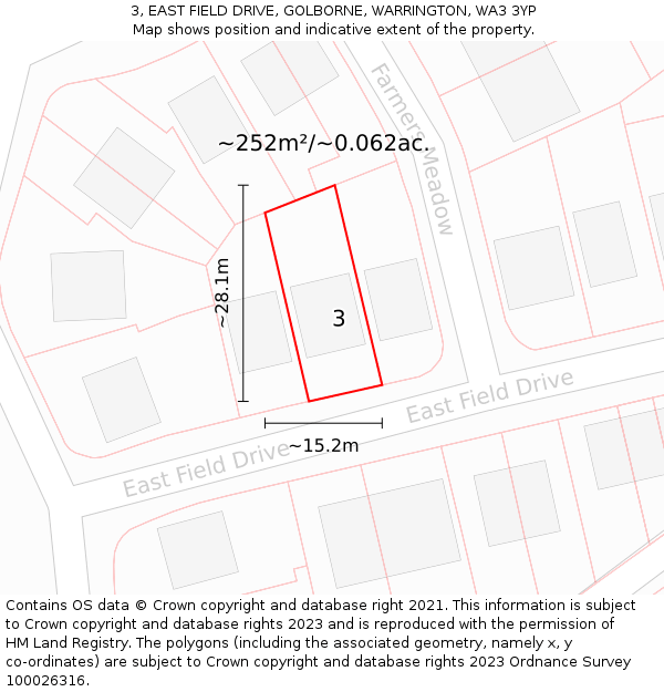 3, EAST FIELD DRIVE, GOLBORNE, WARRINGTON, WA3 3YP: Plot and title map