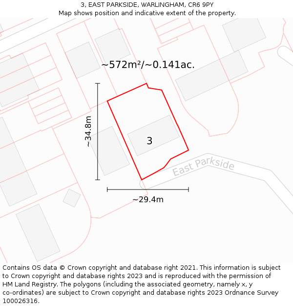 3, EAST PARKSIDE, WARLINGHAM, CR6 9PY: Plot and title map