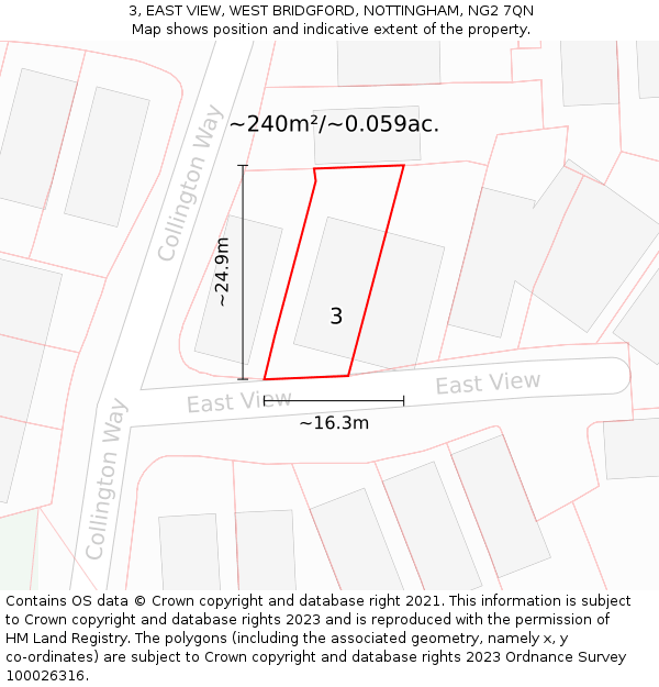 3, EAST VIEW, WEST BRIDGFORD, NOTTINGHAM, NG2 7QN: Plot and title map