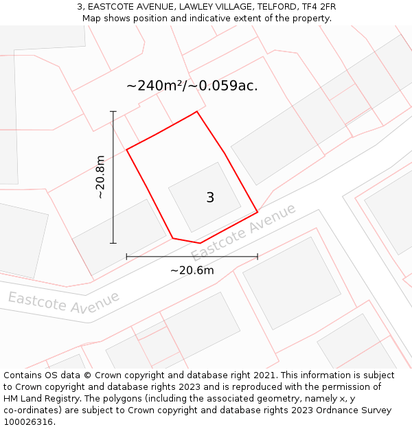 3, EASTCOTE AVENUE, LAWLEY VILLAGE, TELFORD, TF4 2FR: Plot and title map