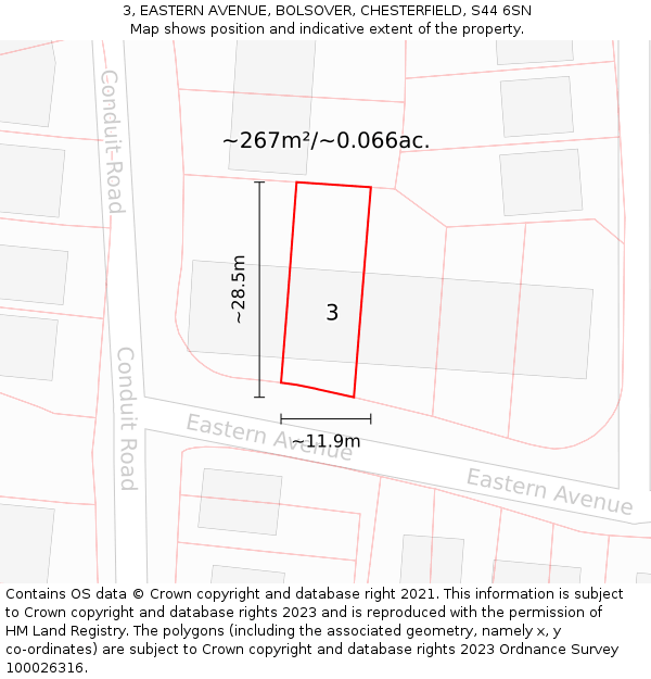 3, EASTERN AVENUE, BOLSOVER, CHESTERFIELD, S44 6SN: Plot and title map