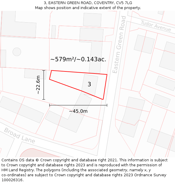 3, EASTERN GREEN ROAD, COVENTRY, CV5 7LG: Plot and title map