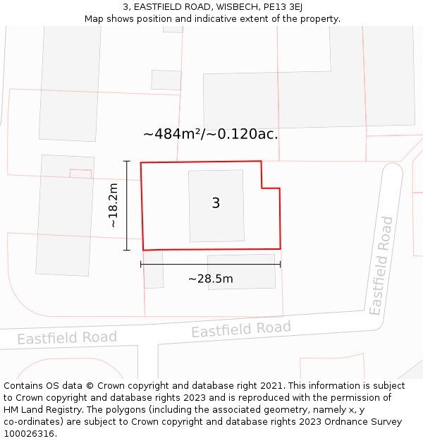 3, EASTFIELD ROAD, WISBECH, PE13 3EJ: Plot and title map