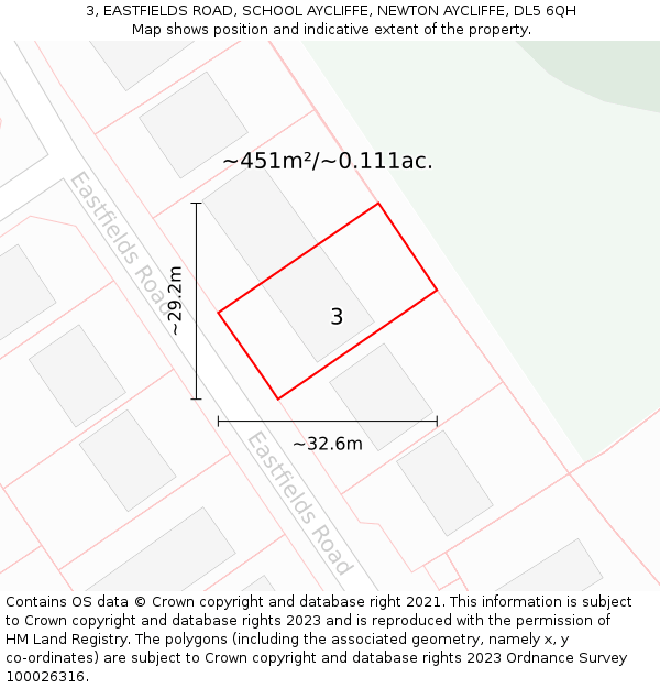 3, EASTFIELDS ROAD, SCHOOL AYCLIFFE, NEWTON AYCLIFFE, DL5 6QH: Plot and title map