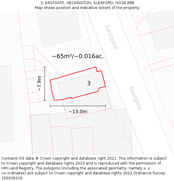 3, EASTGATE, HECKINGTON, SLEAFORD, NG34 9RB: Plot and title map