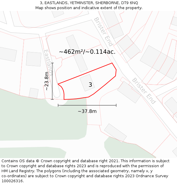 3, EASTLANDS, YETMINSTER, SHERBORNE, DT9 6NQ: Plot and title map