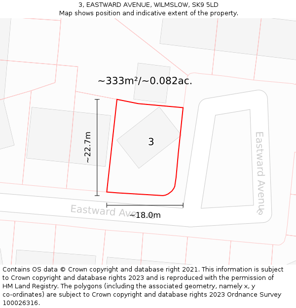 3, EASTWARD AVENUE, WILMSLOW, SK9 5LD: Plot and title map