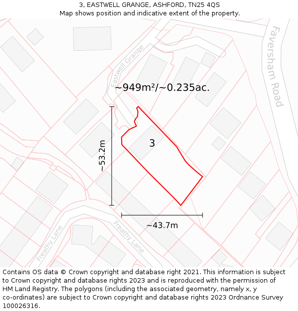 3, EASTWELL GRANGE, ASHFORD, TN25 4QS: Plot and title map