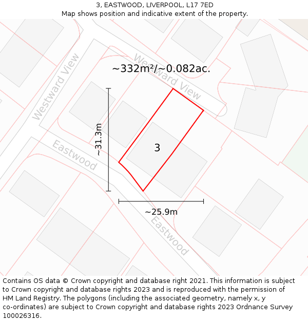 3, EASTWOOD, LIVERPOOL, L17 7ED: Plot and title map