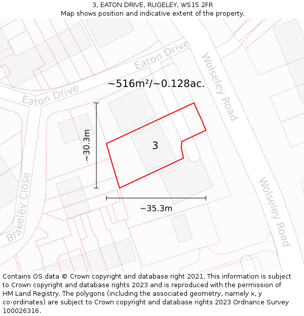 3, EATON DRIVE, RUGELEY, WS15 2FR: Plot and title map