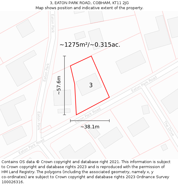 3, EATON PARK ROAD, COBHAM, KT11 2JG: Plot and title map