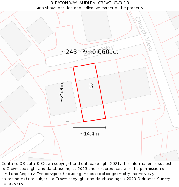 3, EATON WAY, AUDLEM, CREWE, CW3 0JR: Plot and title map