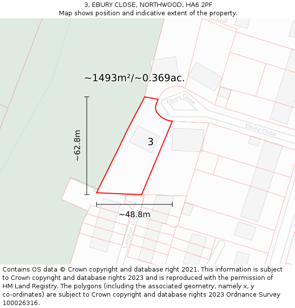 3, EBURY CLOSE, NORTHWOOD, HA6 2PF: Plot and title map