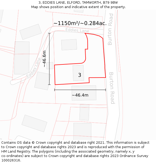 3, EDDIES LANE, ELFORD, TAMWORTH, B79 9BW: Plot and title map