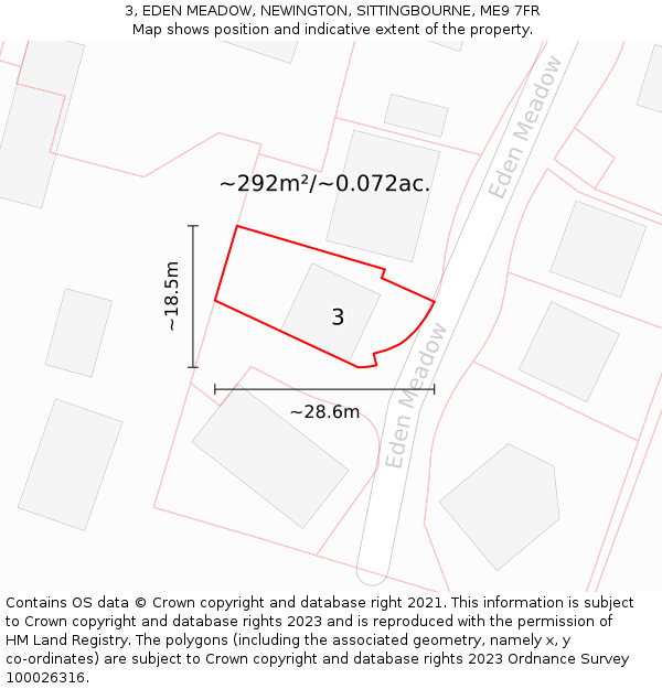 3, EDEN MEADOW, NEWINGTON, SITTINGBOURNE, ME9 7FR: Plot and title map