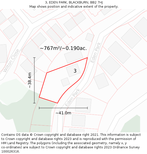 3, EDEN PARK, BLACKBURN, BB2 7HJ: Plot and title map