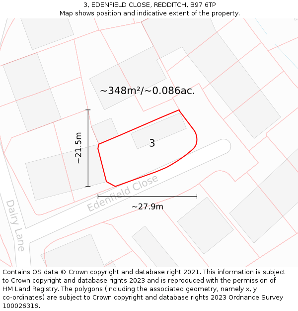 3, EDENFIELD CLOSE, REDDITCH, B97 6TP: Plot and title map