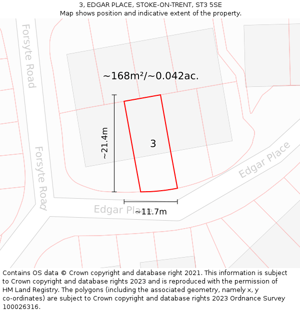 3, EDGAR PLACE, STOKE-ON-TRENT, ST3 5SE: Plot and title map