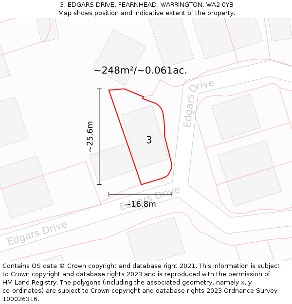 3, EDGARS DRIVE, FEARNHEAD, WARRINGTON, WA2 0YB: Plot and title map