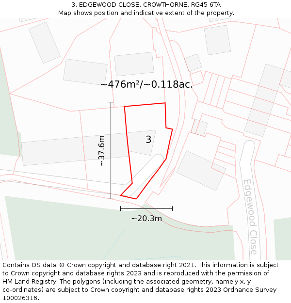 3, EDGEWOOD CLOSE, CROWTHORNE, RG45 6TA: Plot and title map