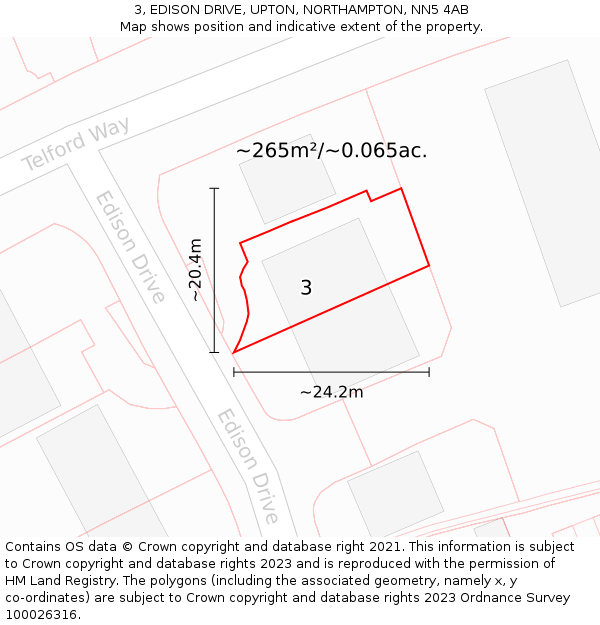 3, EDISON DRIVE, UPTON, NORTHAMPTON, NN5 4AB: Plot and title map