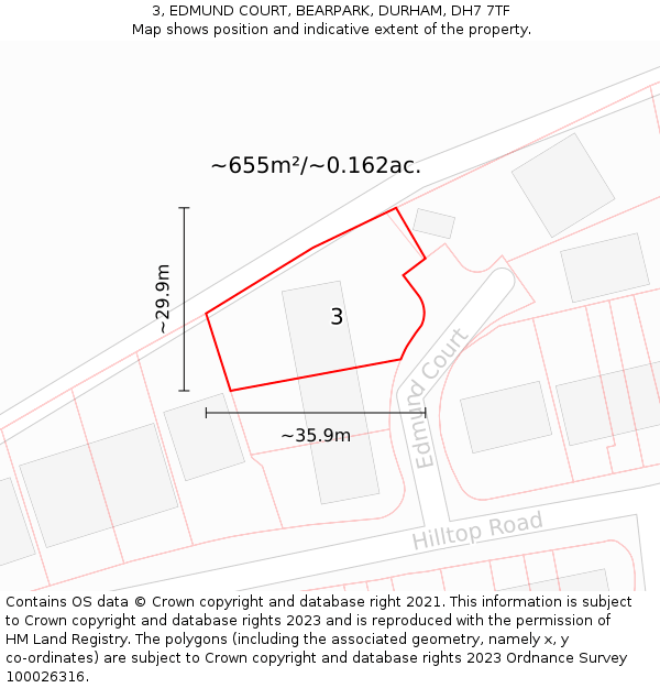 3, EDMUND COURT, BEARPARK, DURHAM, DH7 7TF: Plot and title map
