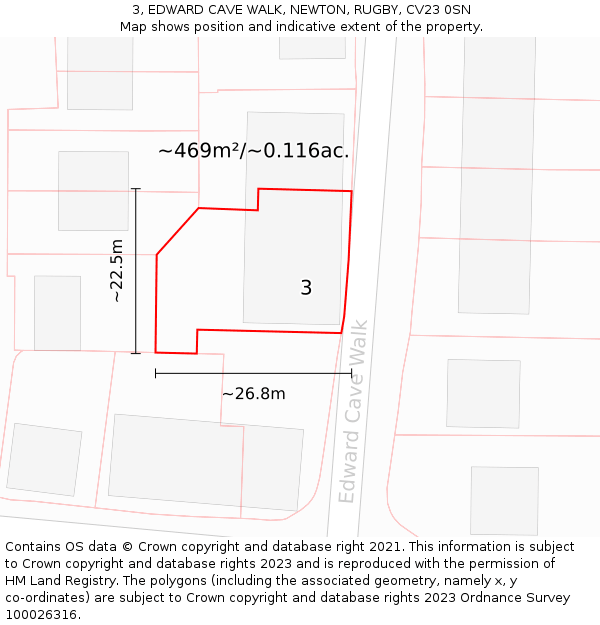 3, EDWARD CAVE WALK, NEWTON, RUGBY, CV23 0SN: Plot and title map