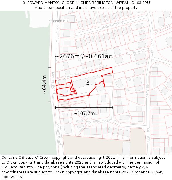 3, EDWARD MANTON CLOSE, HIGHER BEBINGTON, WIRRAL, CH63 8PU: Plot and title map
