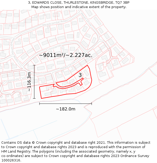 3, EDWARDS CLOSE, THURLESTONE, KINGSBRIDGE, TQ7 3BP: Plot and title map