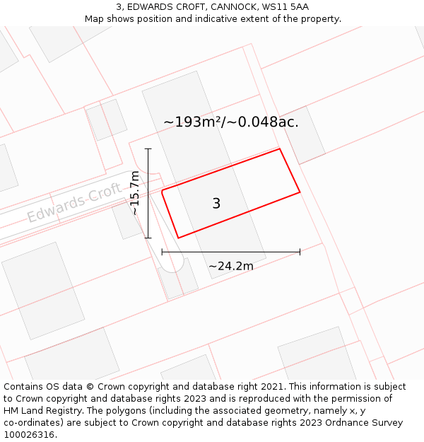 3, EDWARDS CROFT, CANNOCK, WS11 5AA: Plot and title map