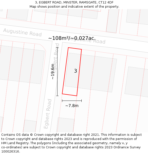 3, EGBERT ROAD, MINSTER, RAMSGATE, CT12 4DF: Plot and title map