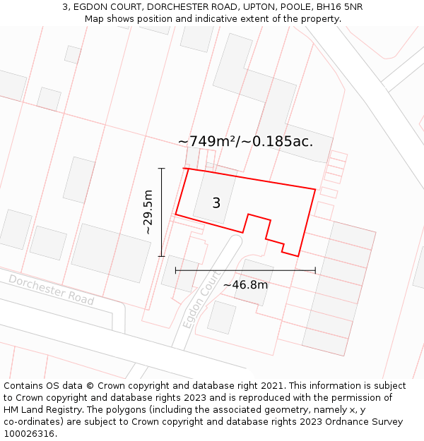 3, EGDON COURT, DORCHESTER ROAD, UPTON, POOLE, BH16 5NR: Plot and title map